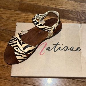 Matisse Tan Zebra Shade Calf Hair Sandal Women’s Size 7 NEW Ankle strap w/buckle